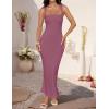 imageZESICA Womens Summer Bodycon Midi Dress Sleeveless Square Neck Slim Fit Back Slit Long Cocktail Party DressesFuchsia