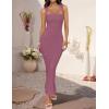imageZESICA Womens Summer Bodycon Midi Dress Sleeveless Square Neck Slim Fit Back Slit Long Cocktail Party DressesFuchsia