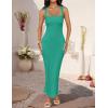 imageZESICA Womens Summer Bodycon Midi Dress Sleeveless Square Neck Slim Fit Back Slit Long Cocktail Party DressesGreen