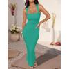 imageZESICA Womens Summer Bodycon Midi Dress Sleeveless Square Neck Slim Fit Back Slit Long Cocktail Party DressesGreen