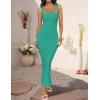 imageZESICA Womens Summer Bodycon Midi Dress Sleeveless Square Neck Slim Fit Back Slit Long Cocktail Party DressesGreen