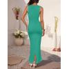 imageZESICA Womens Summer Bodycon Midi Dress Sleeveless Square Neck Slim Fit Back Slit Long Cocktail Party DressesGreen