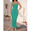 imageZESICA Womens Summer Bodycon Midi Dress Sleeveless Square Neck Slim Fit Back Slit Long Cocktail Party DressesGreen