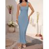 imageZESICA Womens Summer Bodycon Midi Dress Sleeveless Square Neck Slim Fit Back Slit Long Cocktail Party DressesLight Blue