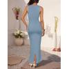 imageZESICA Womens Summer Bodycon Midi Dress Sleeveless Square Neck Slim Fit Back Slit Long Cocktail Party DressesLight Blue