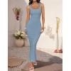 imageZESICA Womens Summer Bodycon Midi Dress Sleeveless Square Neck Slim Fit Back Slit Long Cocktail Party DressesLight Blue