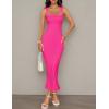 imageZESICA Womens Summer Bodycon Midi Dress Sleeveless Square Neck Slim Fit Back Slit Long Cocktail Party DressesRose