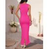 imageZESICA Womens Summer Bodycon Midi Dress Sleeveless Square Neck Slim Fit Back Slit Long Cocktail Party DressesRose