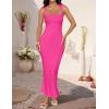 imageZESICA Womens Summer Bodycon Midi Dress Sleeveless Square Neck Slim Fit Back Slit Long Cocktail Party DressesRose