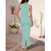 imageZESICA Womens Summer Bodycon Midi Dress Sleeveless Square Neck Slim Fit Back Slit Long Cocktail Party DressesSage