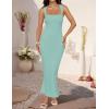 imageZESICA Womens Summer Bodycon Midi Dress Sleeveless Square Neck Slim Fit Back Slit Long Cocktail Party DressesSage
