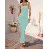 imageZESICA Womens Summer Bodycon Midi Dress Sleeveless Square Neck Slim Fit Back Slit Long Cocktail Party DressesSage