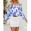 imageZESICA Womens Summer Off Shoulder Tops 2025 Floral Chiffon Long Sleeve Loose Dressy Casual Shirts BlousesBlue