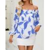 imageZESICA Womens Summer Off Shoulder Tops 2025 Floral Chiffon Long Sleeve Loose Dressy Casual Shirts BlousesBlue