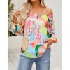 imageZESICA Womens Summer Off Shoulder Tops 2025 Floral Chiffon Long Sleeve Loose Dressy Casual Shirts BlousesBlue Pink