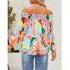 imageZESICA Womens Summer Off Shoulder Tops 2025 Floral Chiffon Long Sleeve Loose Dressy Casual Shirts BlousesBlue Pink