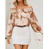 imageZESICA Womens Summer Off Shoulder Tops 2025 Floral Chiffon Long Sleeve Loose Dressy Casual Shirts BlousesBrown