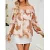 imageZESICA Womens Summer Off Shoulder Tops 2025 Floral Chiffon Long Sleeve Loose Dressy Casual Shirts BlousesBrown