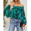 imageZESICA Womens Summer Off Shoulder Tops 2025 Floral Chiffon Long Sleeve Loose Dressy Casual Shirts BlousesGreen