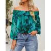 imageZESICA Womens Summer Off Shoulder Tops 2025 Floral Chiffon Long Sleeve Loose Dressy Casual Shirts BlousesGreen