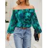 imageZESICA Womens Summer Off Shoulder Tops 2025 Floral Chiffon Long Sleeve Loose Dressy Casual Shirts BlousesGreen