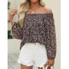 imageZESICA Womens Summer Off Shoulder Tops 2025 Floral Chiffon Long Sleeve Loose Dressy Casual Shirts BlousesLeopard