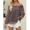 imageZESICA Womens Summer Off Shoulder Tops 2025 Floral Chiffon Long Sleeve Loose Dressy Casual Shirts BlousesLeopard