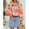 imageZESICA Womens Summer Off Shoulder Tops 2025 Floral Chiffon Long Sleeve Loose Dressy Casual Shirts BlousesOrange