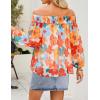 imageZESICA Womens Summer Off Shoulder Tops 2025 Floral Chiffon Long Sleeve Loose Dressy Casual Shirts BlousesOrange