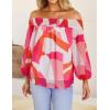 imageZESICA Womens Summer Off Shoulder Tops 2025 Floral Chiffon Long Sleeve Loose Dressy Casual Shirts BlousesPink