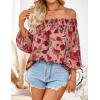 imageZESICA Womens Summer Off Shoulder Tops 2025 Floral Chiffon Long Sleeve Loose Dressy Casual Shirts BlousesRed