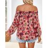 imageZESICA Womens Summer Off Shoulder Tops 2025 Floral Chiffon Long Sleeve Loose Dressy Casual Shirts BlousesRed