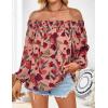 imageZESICA Womens Summer Off Shoulder Tops 2025 Floral Chiffon Long Sleeve Loose Dressy Casual Shirts BlousesRed