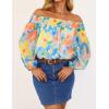 imageZESICA Womens Summer Off Shoulder Tops 2025 Floral Chiffon Long Sleeve Loose Dressy Casual Shirts BlousesSky