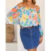 imageZESICA Womens Summer Off Shoulder Tops 2025 Floral Chiffon Long Sleeve Loose Dressy Casual Shirts BlousesSky