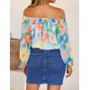imageZESICA Womens Summer Off Shoulder Tops 2025 Floral Chiffon Long Sleeve Loose Dressy Casual Shirts BlousesSky