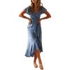 imageZESICA Womens 2025 Bohemian Floral Printed Wrap V Neck Short Sleeve Split Beach Party Maxi DressLight Blue