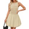 imageZESICA Womens 2025 Summer Boho Sleeveless Ruched Mini Dresses Scoop Neck Bubble A Line Short Tank SundressApricot