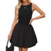 imageZESICA Womens 2025 Summer Boho Sleeveless Ruched Mini Dresses Scoop Neck Bubble A Line Short Tank SundressBlack