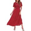 imageZESICA Womens 2025 Summer Casual Floral Print Short Flutter Sleeve Crew Neck Smocked High Waist Flowy Maxi DressRed