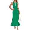imageZESICA Womens 2025 Summer Long Maxi Dress Sleeveless Crew Neck Hollow Out Pleated Ribbed Knit Swing Tank DressesGreen