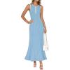 imageZESICA Womens 2025 Summer Long Maxi Dress Sleeveless Crew Neck Hollow Out Pleated Ribbed Knit Swing Tank DressesSky