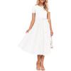 imageZESICA Womens 2025 Summer Short Sleeve Midi Dresses Casual Crew Neck Knit Belted Pleated A Line Flowy Wedding Guest DressWhite