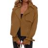 imageZESICA Womens Long Sleeve Crop Trench Coat Lapel Double Breasted Loose Casual Jacket with PocketsBrown