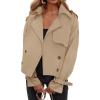 imageZESICA Womens Long Sleeve Crop Trench Coat Lapel Double Breasted Loose Casual Jacket with PocketsKhaki