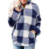 imageZESICA Womens Plaid Long Sleeve Zipper Sherpa Fleece Sweatshirt Pullover Jacket Coat with PocketsBlue