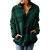 imageZESICA Womens Plaid Long Sleeve Zipper Sherpa Fleece Sweatshirt Pullover Jacket Coat with PocketsGreen