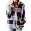 imageZESICA Womens Plaid Long Sleeve Zipper Sherpa Fleece Sweatshirt Pullover Jacket Coat with PocketsGrey