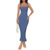imageZESICA Womens Summer Bodycon Midi Dress Sleeveless Square Neck Slim Fit Back Slit Long Cocktail Party DressesDusty Blue