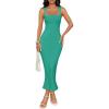 imageZESICA Womens Summer Bodycon Midi Dress Sleeveless Square Neck Slim Fit Back Slit Long Cocktail Party DressesGreen